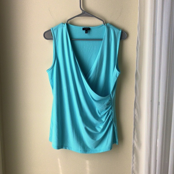Talbots teal sleeves wrap top MP - Picture 2 of 5